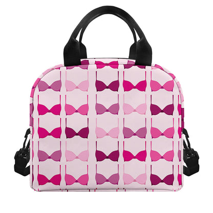 Pink Bra Breast Cancer Pattern Print Insulated Lunch Bag