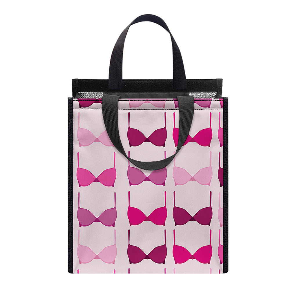 Pink Bra Breast Cancer Pattern Print Insulated Lunch Tote