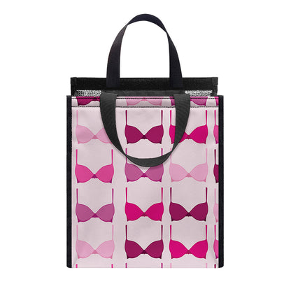 Pink Bra Breast Cancer Pattern Print Insulated Lunch Tote