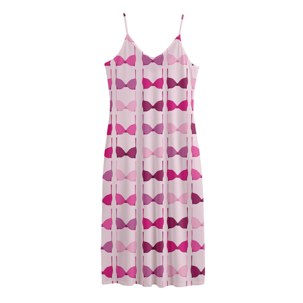 Pink Bra Breast Cancer Pattern Print Jersey Midi Cami Dress