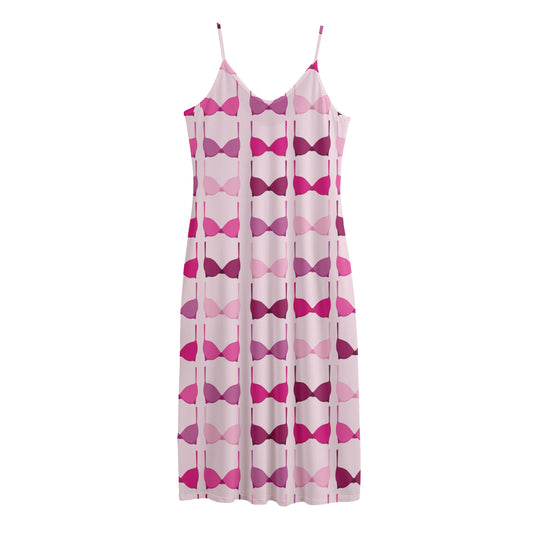 Pink Bra Breast Cancer Pattern Print Jersey Midi Cami Dress