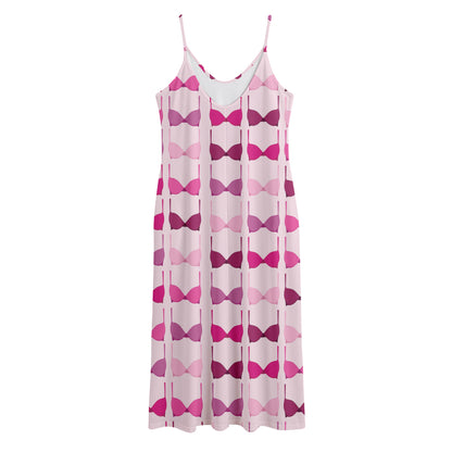 Pink Bra Breast Cancer Pattern Print Jersey Midi Cami Dress