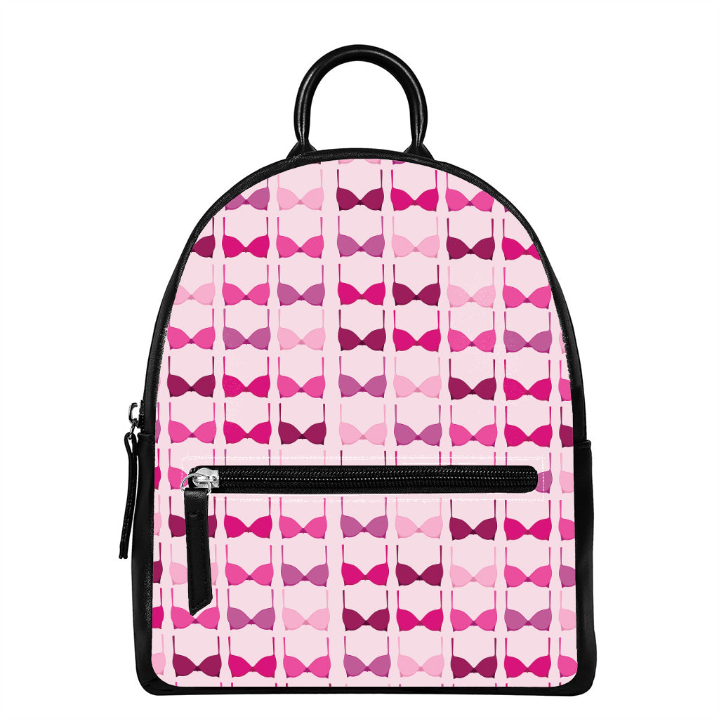 Pink Bra Breast Cancer Pattern Print Leather Backpack