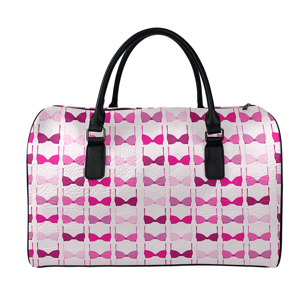 Pink Bra Breast Cancer Pattern Print Leather Duffle Bag