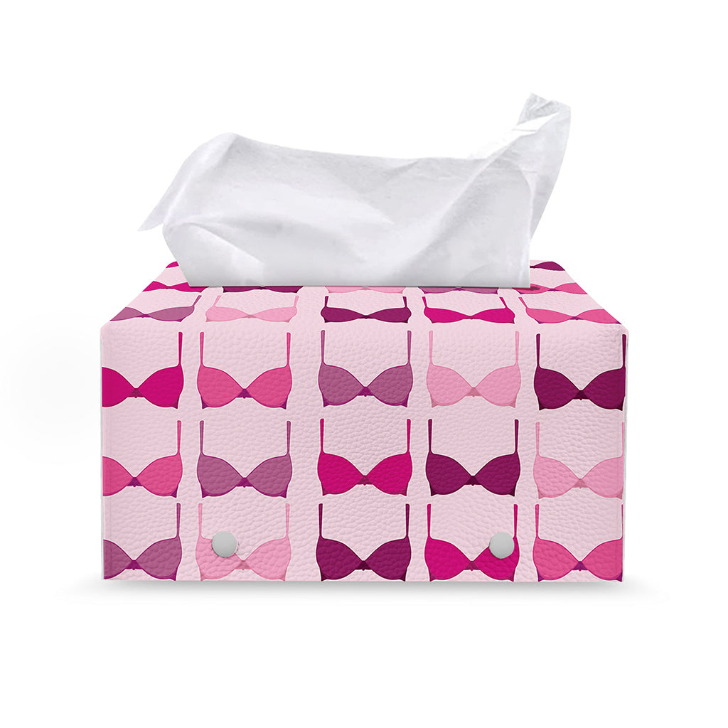 Pink Bra Breast Cancer Pattern Print Leather Tissue Box Cover