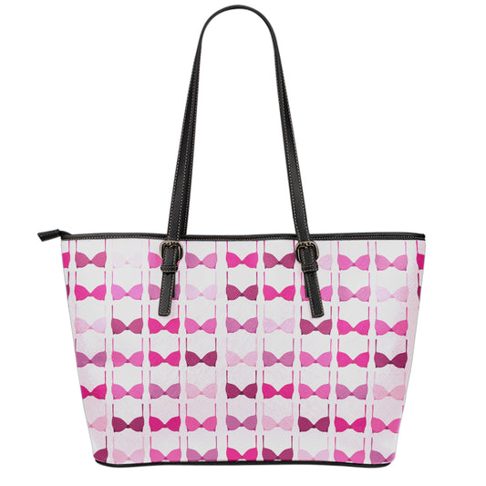 Pink Bra Breast Cancer Pattern Print Leather Tote Bag