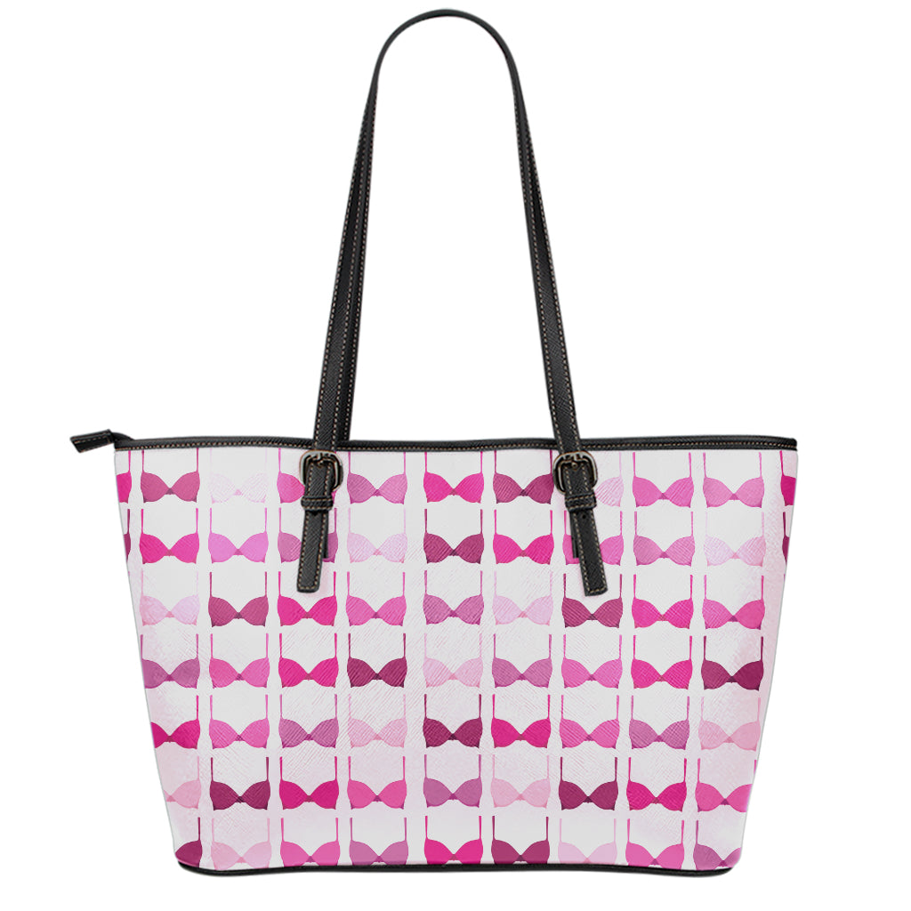 Pink Bra Breast Cancer Pattern Print Leather Tote Bag
