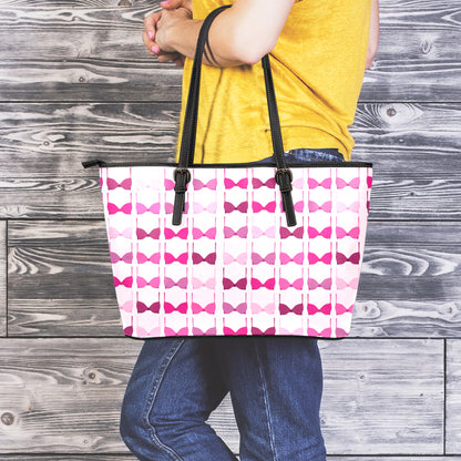Pink Bra Breast Cancer Pattern Print Leather Tote Bag