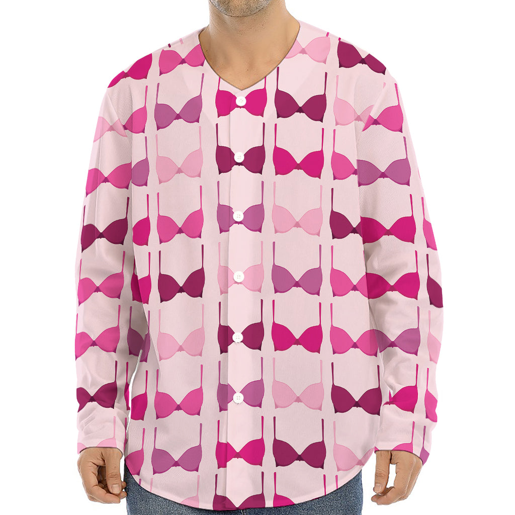 Pink Bra Breast Cancer Pattern Print Long Sleeve Baseball Jersey