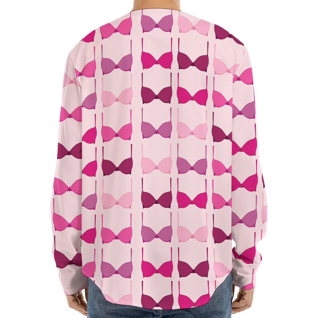 Pink Bra Breast Cancer Pattern Print Long Sleeve Baseball Jersey