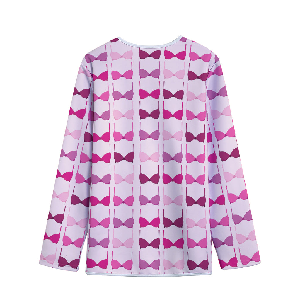Pink Bra Breast Cancer Pattern Print Long Sleeve Short Coat