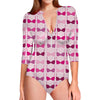 Pink Bra Breast Cancer Pattern Print Long Sleeve Swimsuit