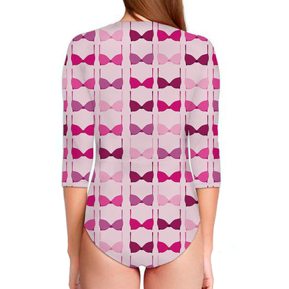 Pink Bra Breast Cancer Pattern Print Long Sleeve Swimsuit
