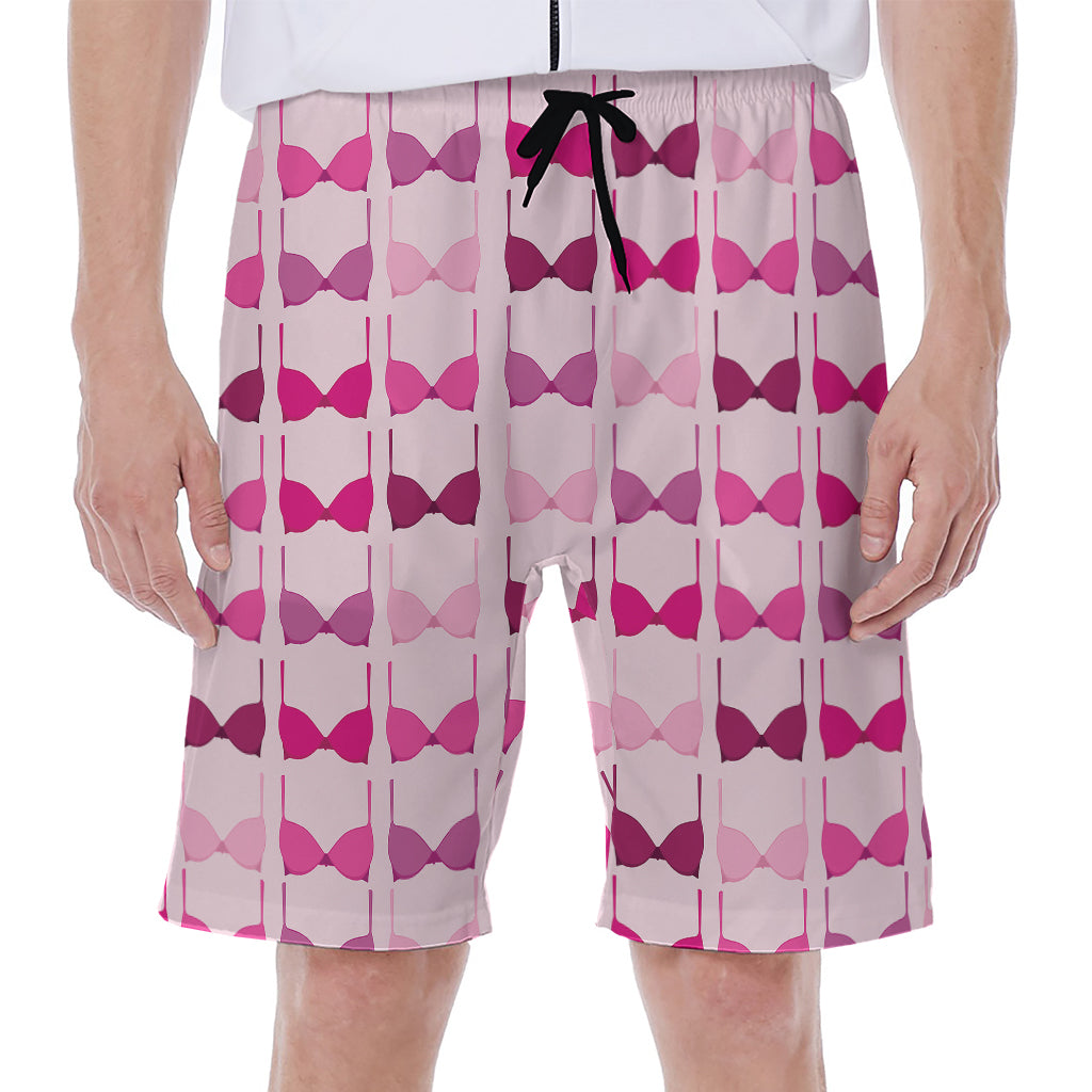 Pink Bra Breast Cancer Pattern Print Men's Beach Shorts