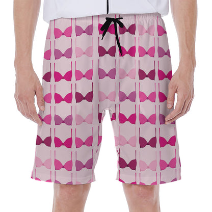 Pink Bra Breast Cancer Pattern Print Men's Beach Shorts