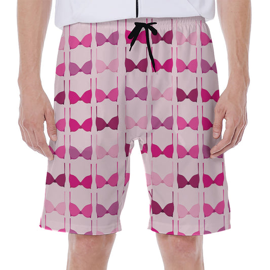 Pink Bra Breast Cancer Pattern Print Men's Beach Shorts