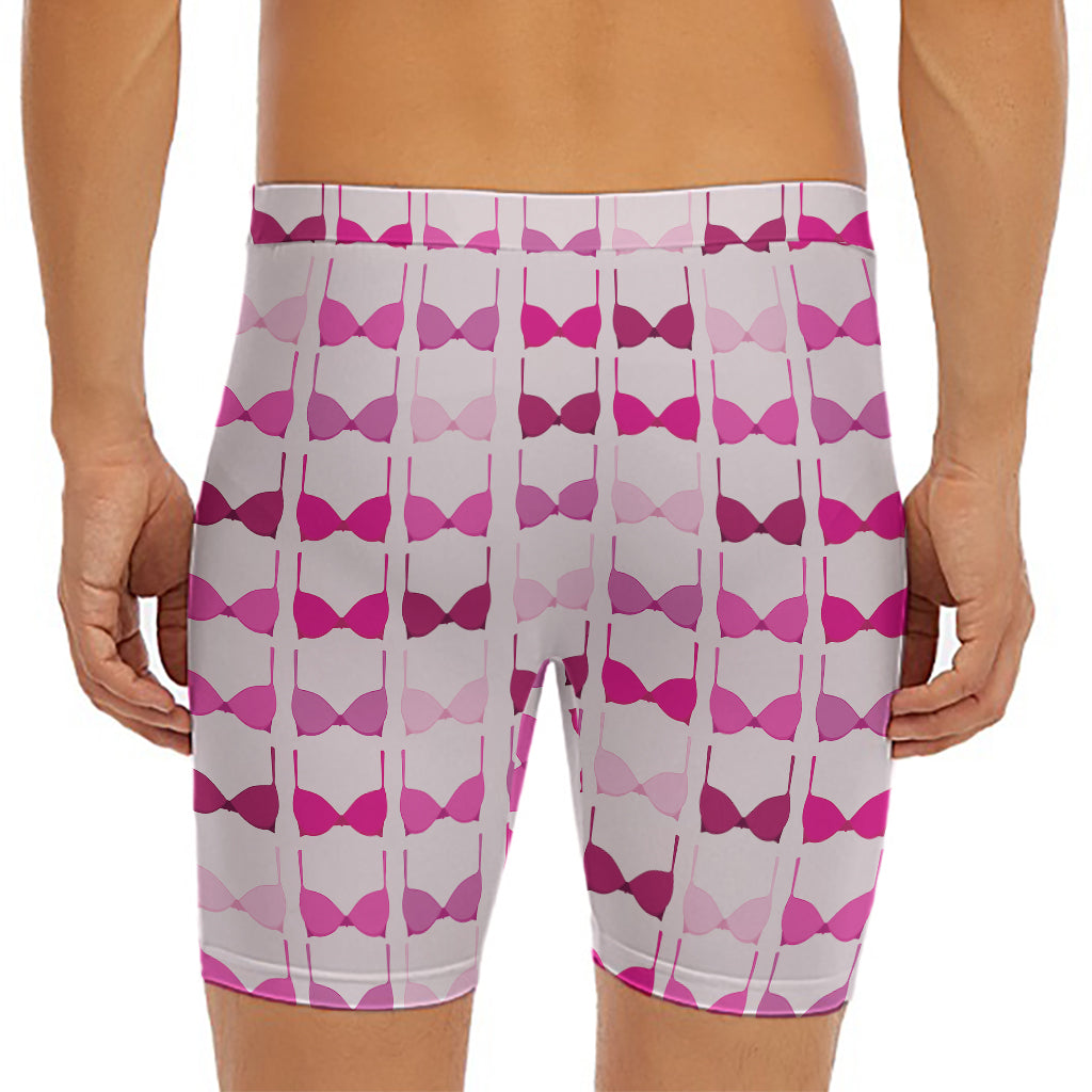 Pink Bra Breast Cancer Pattern Print Men's Long Boxer Briefs