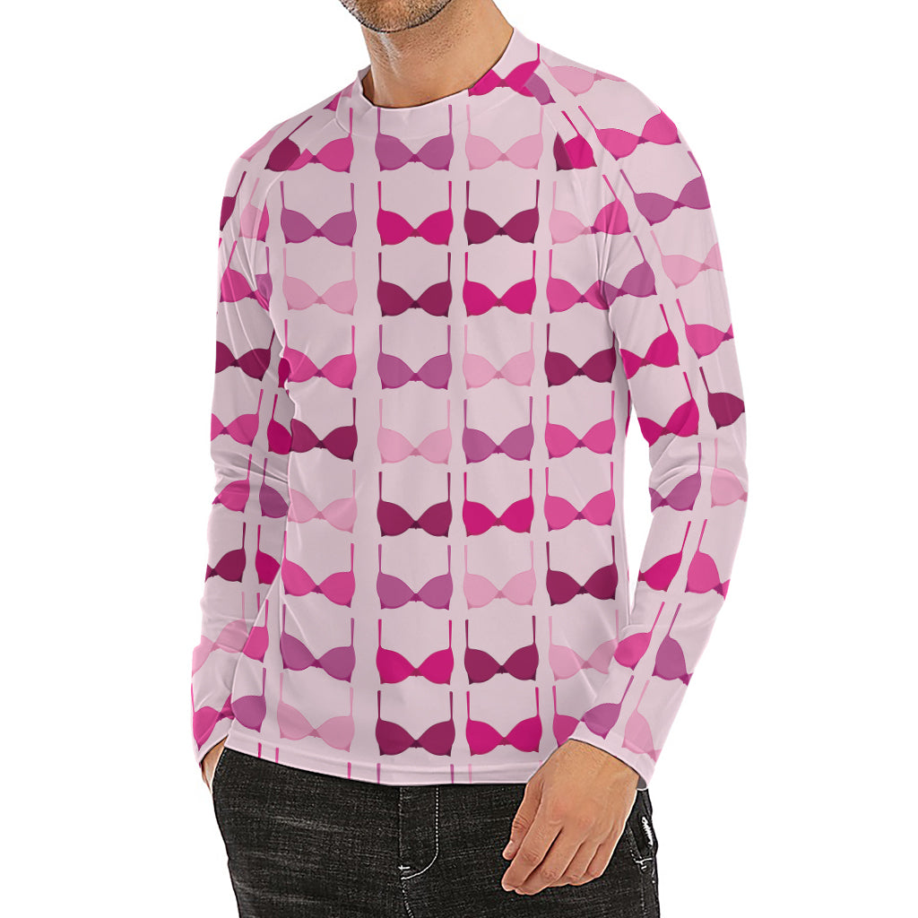 Pink Bra Breast Cancer Pattern Print Men's Long Sleeve Rash Guard