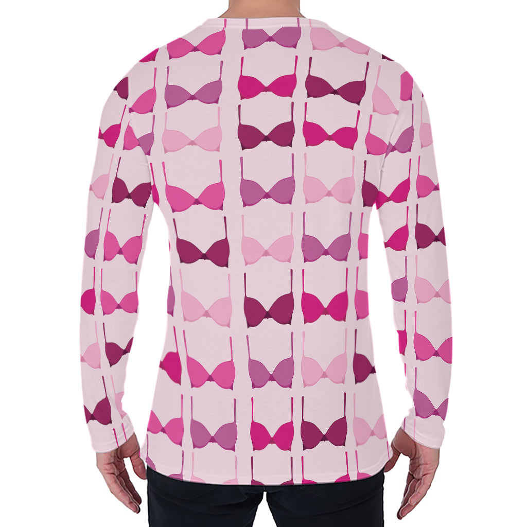 Pink Bra Breast Cancer Pattern Print Men's Long Sleeve T-Shirt