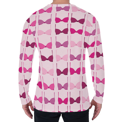 Pink Bra Breast Cancer Pattern Print Men's Long Sleeve T-Shirt
