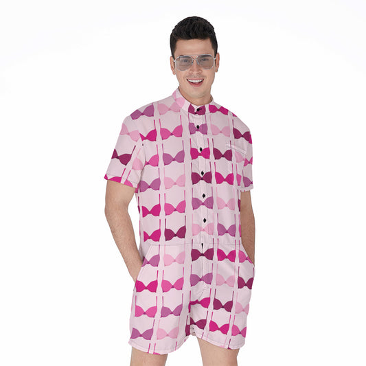 Pink Bra Breast Cancer Pattern Print Men's Rompers