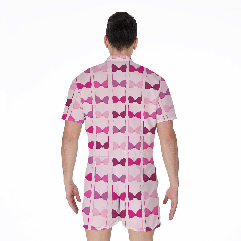 Pink Bra Breast Cancer Pattern Print Men's Rompers