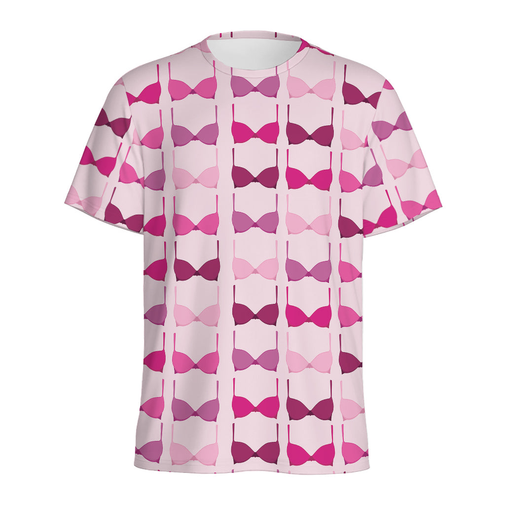 Pink Bra Breast Cancer Pattern Print Men's Sports T-Shirt