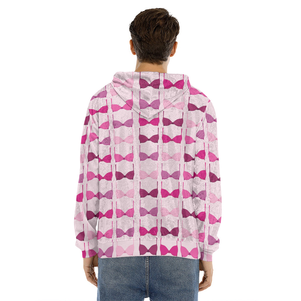 Pink Bra Breast Cancer Pattern Print Men's Velvet Pullover Hoodie