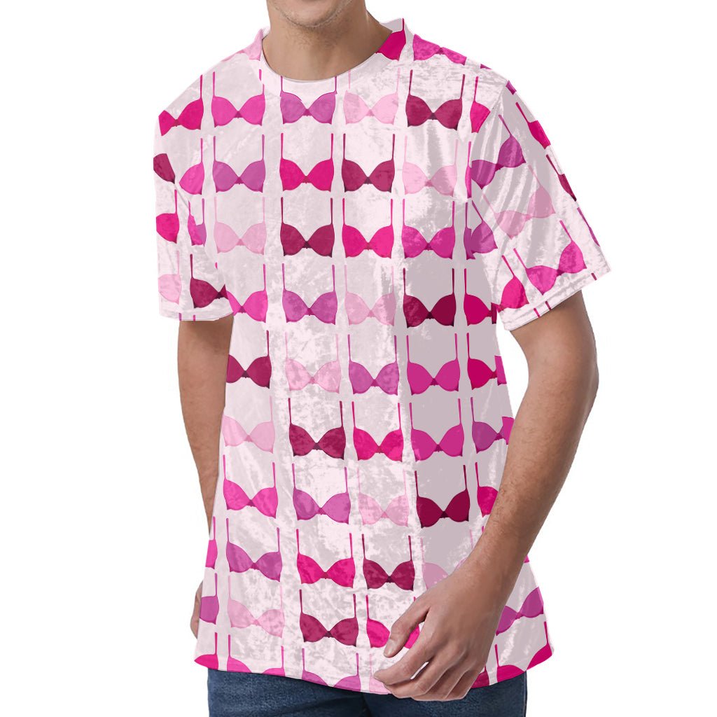 Pink Bra Breast Cancer Pattern Print Men's Velvet T-Shirt