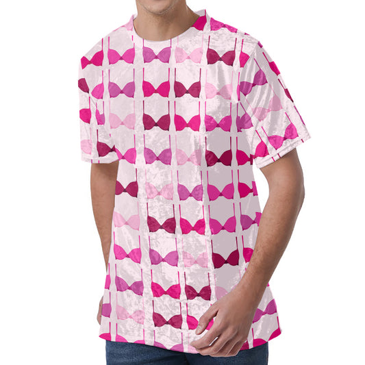 Pink Bra Breast Cancer Pattern Print Men's Velvet T-Shirt