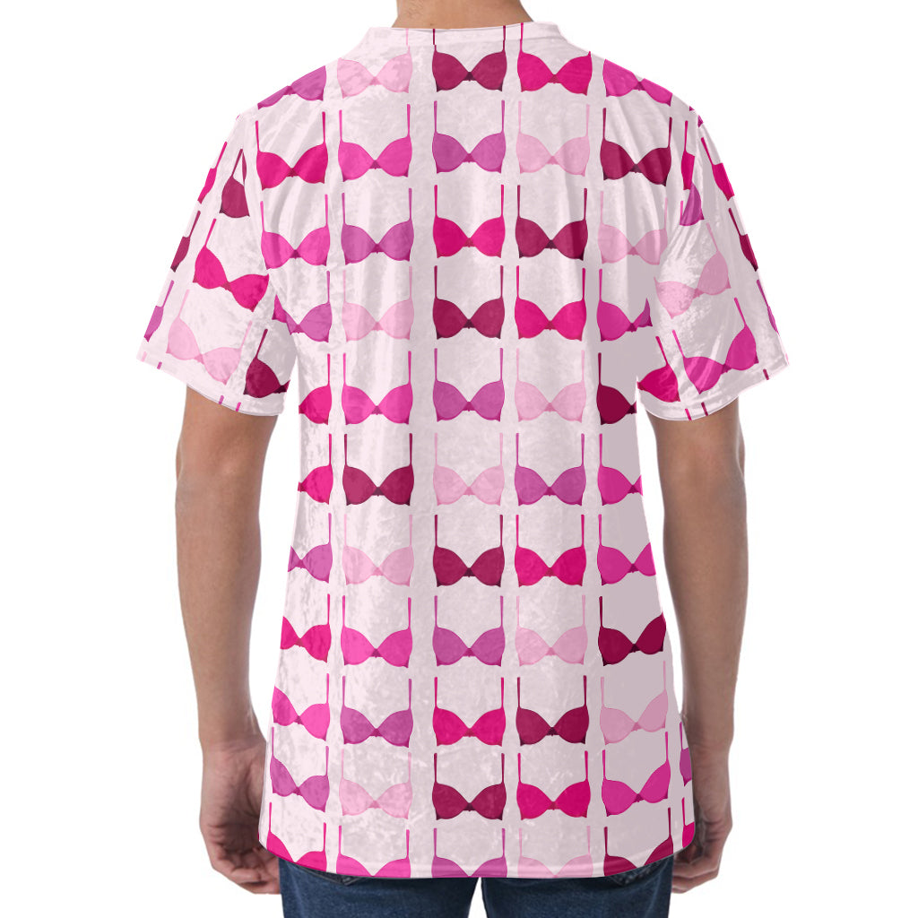 Pink Bra Breast Cancer Pattern Print Men's Velvet T-Shirt