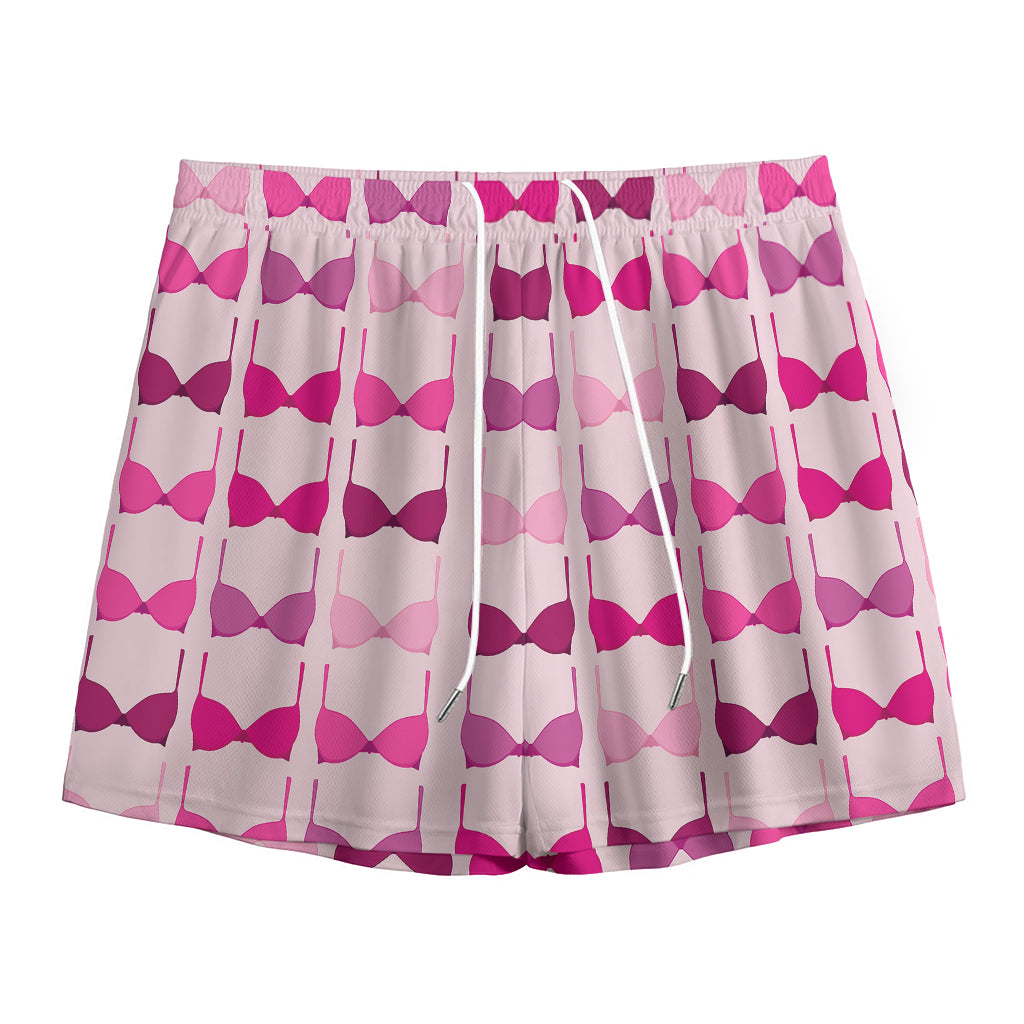 Pink Bra Breast Cancer Pattern Print Mesh Shorts