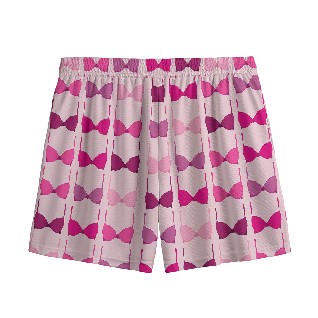 Pink Bra Breast Cancer Pattern Print Mesh Shorts