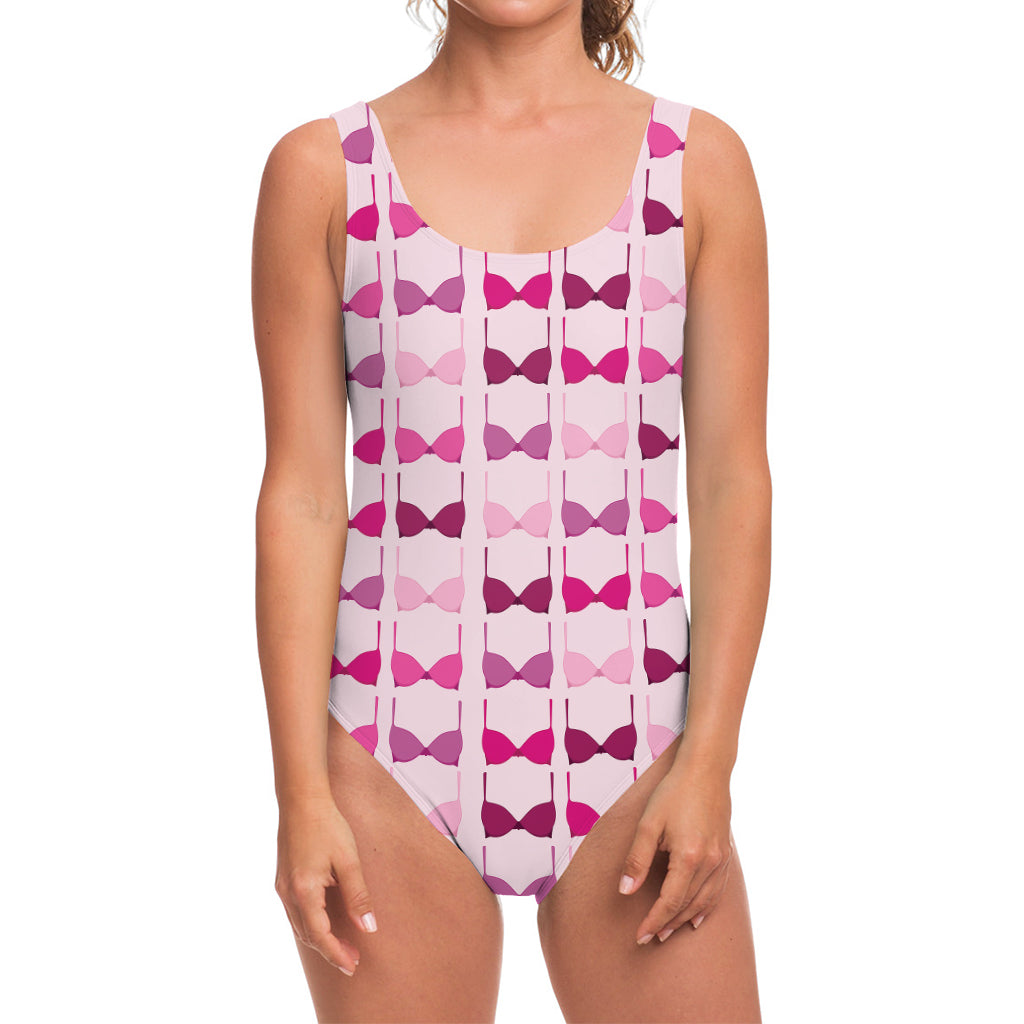 Pink Bra Breast Cancer Pattern Print One Piece Swimsuit