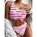 Pink Bra Breast Cancer Pattern Print One Shoulder Bikini Set