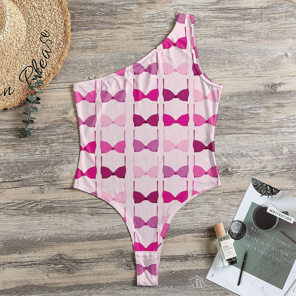 Pink Bra Breast Cancer Pattern Print One Shoulder Bodysuit