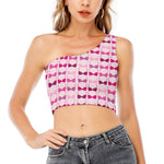 Pink Bra Breast Cancer Pattern Print One Shoulder Crop Top