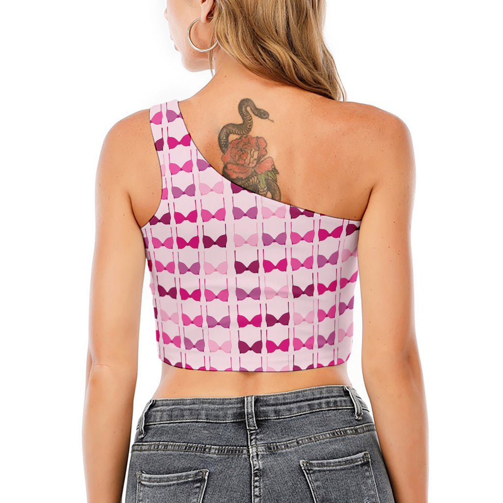 Pink Bra Breast Cancer Pattern Print One Shoulder Crop Top