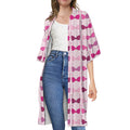 Pink Bra Breast Cancer Pattern Print Open Front Beach Cover Up
