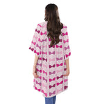 Pink Bra Breast Cancer Pattern Print Open Front Beach Cover Up