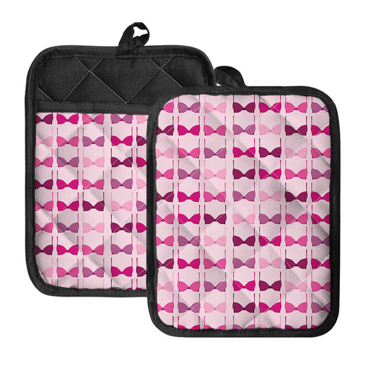 Pink Bra Breast Cancer Pattern Print Pot Holders With Pocket