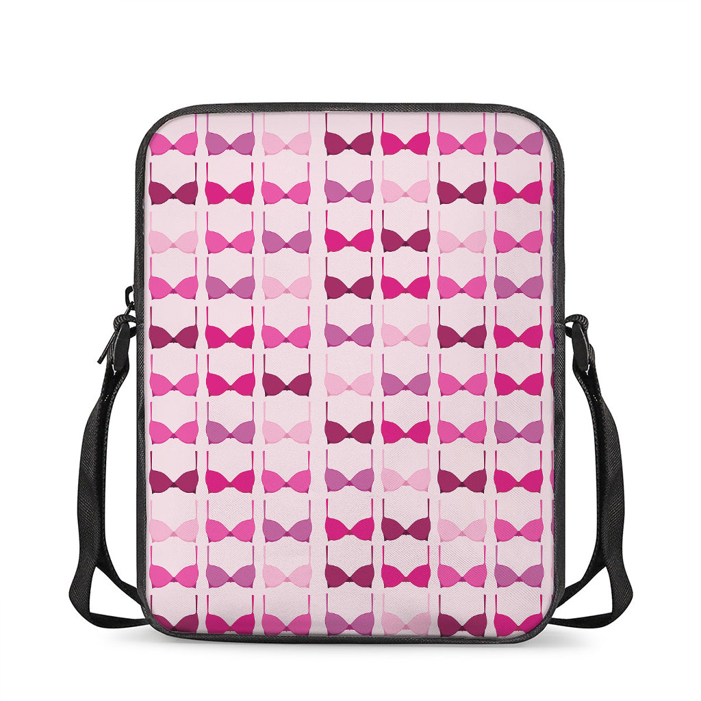 Pink Bra Breast Cancer Pattern Print Rectangular Crossbody Bag