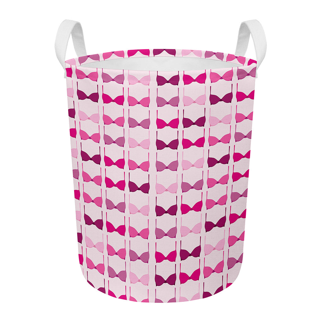 Pink Bra Breast Cancer Pattern Print Round Laundry Basket