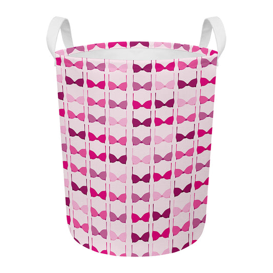 Pink Bra Breast Cancer Pattern Print Round Laundry Basket