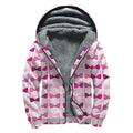 Pink Bra Breast Cancer Pattern Print Sherpa Lined Zip Up Hoodie