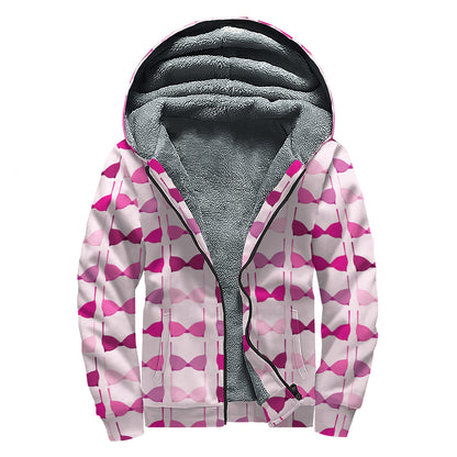 Pink Bra Breast Cancer Pattern Print Sherpa Lined Zip Up Hoodie