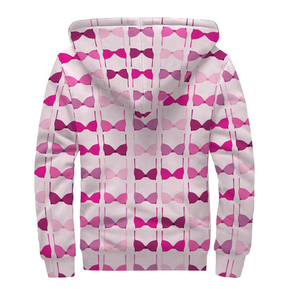 Pink Bra Breast Cancer Pattern Print Sherpa Lined Zip Up Hoodie
