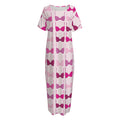 Pink Bra Breast Cancer Pattern Print Short Sleeve Long Nightdress