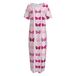 Pink Bra Breast Cancer Pattern Print Short Sleeve Long Nightdress