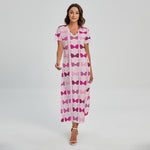 Pink Bra Breast Cancer Pattern Print Short Sleeve Maxi Dress